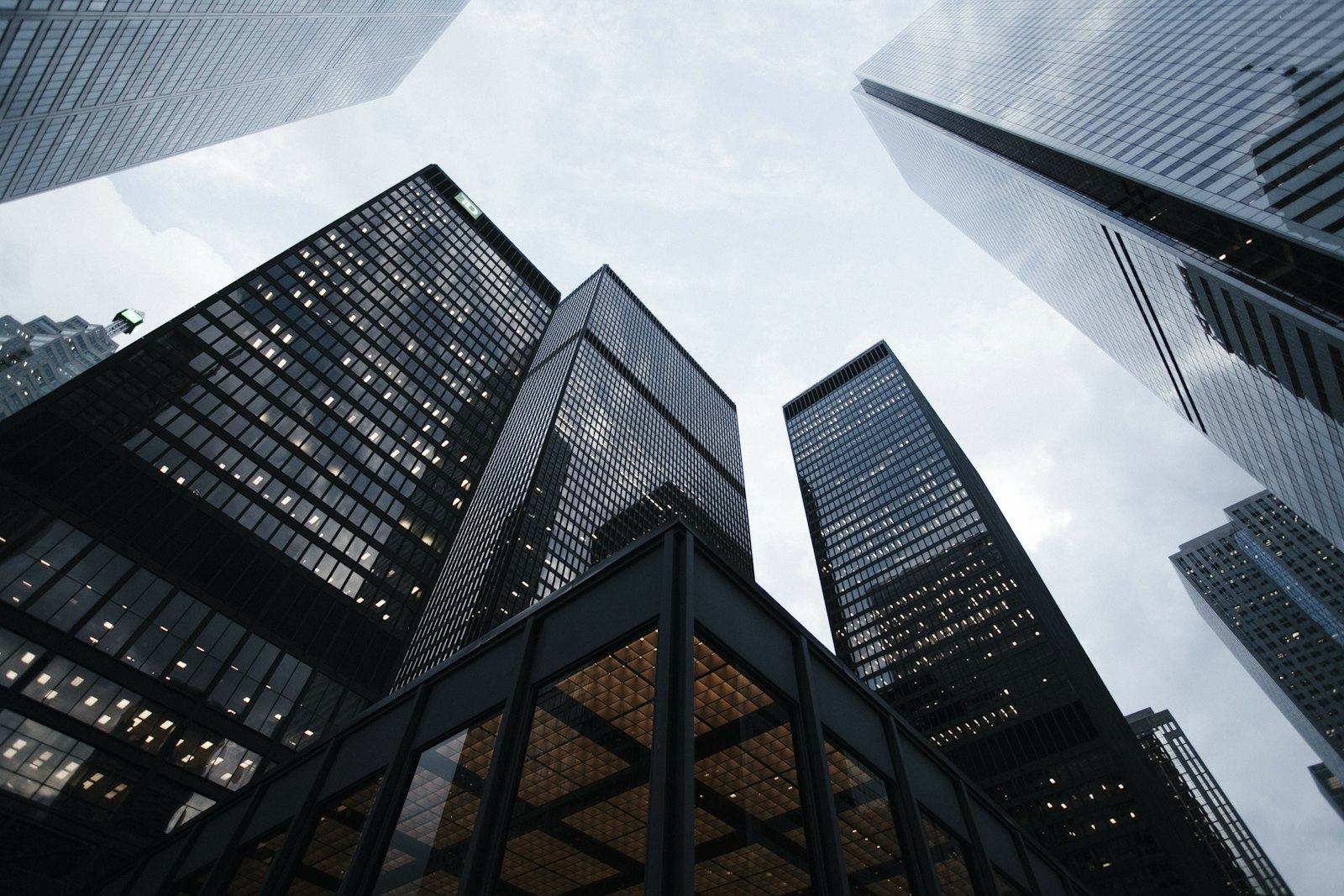 Commercial towers against an overcast sky